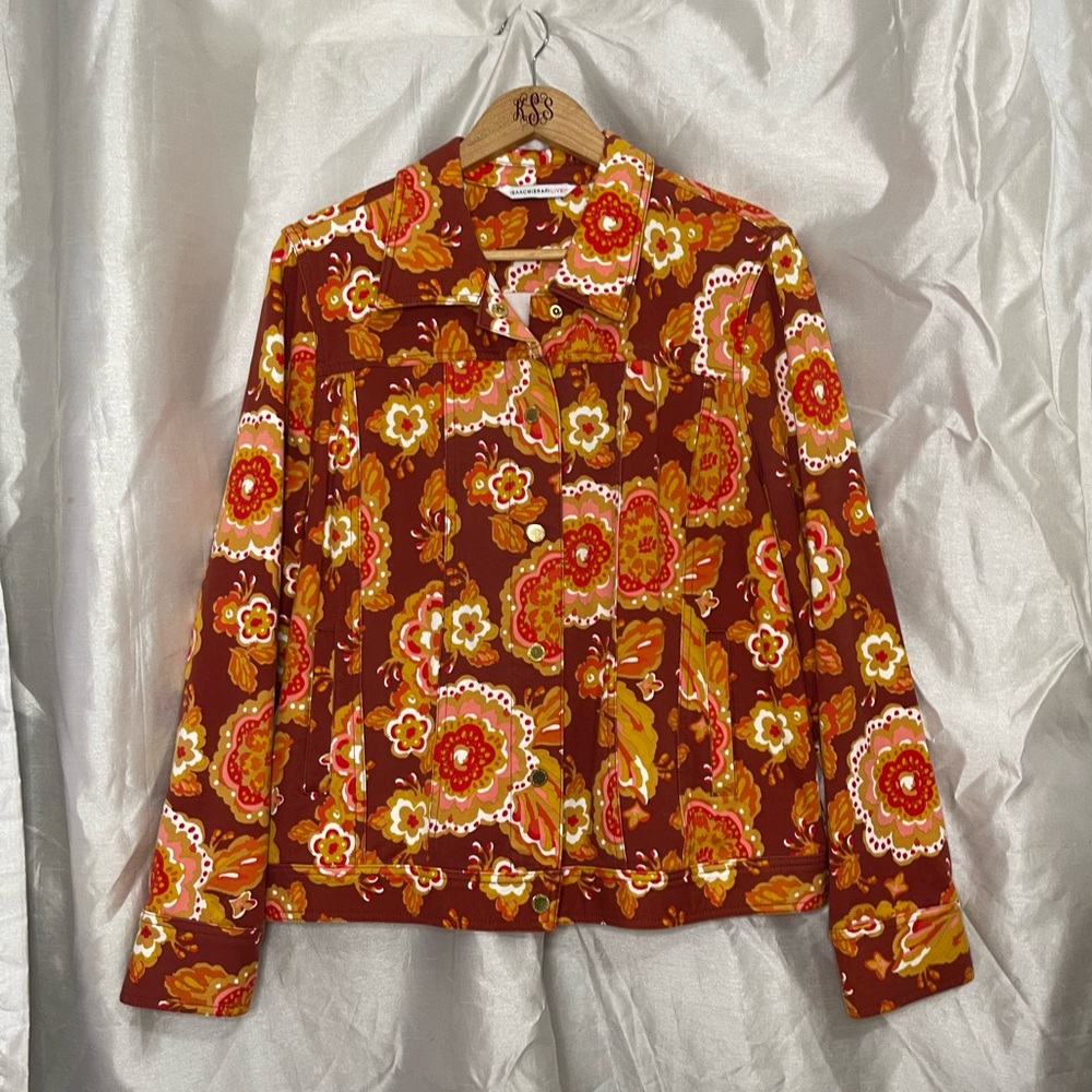 y2k Isaac Mizrahi Live Retro Groovy Floral Print Fall Colored Button Down Jacket